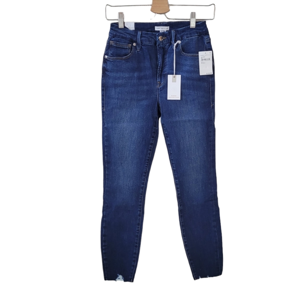 Good American Dark Blue Ankle Crop Skinny Jeans